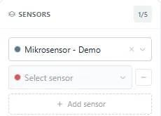 Sensors panel with one sensor, an empty slot, and the Add sensor button.