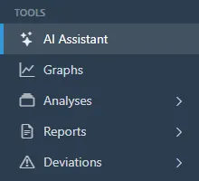 Side menu with AI Assistant highlighted.