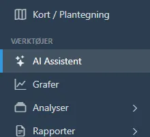 Sidemenu med AI Assistent fremhævet.