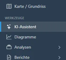 Seitenmenü mit hervorgehobenem KI-Assistent.
