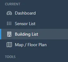 Side menu with Building List highlighted.