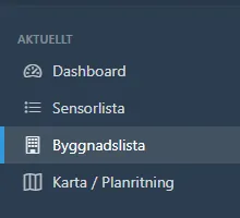 Sidomeny med Byggnadslista markerad.