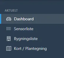 Sidemenu med Dashboard fremhævet.