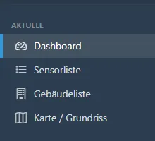 Seitenmenü mit hervorgehobenem Dashboard.