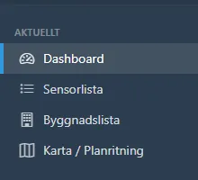 Sidomeny med Dashboard markerad.