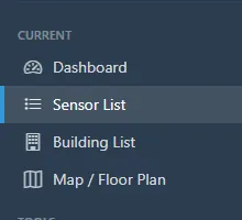 Side menu with Sensor List highlighted.