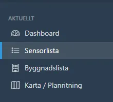 Sidomeny med Sensorlista markerad.