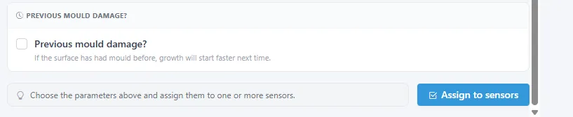 Bottom of the Mould Risk settings with the Assign to sensors button.