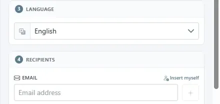 Language and recipients sections of the Create notification form.