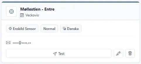 Ett prenumerationskort med Test, redigera och ta bort.