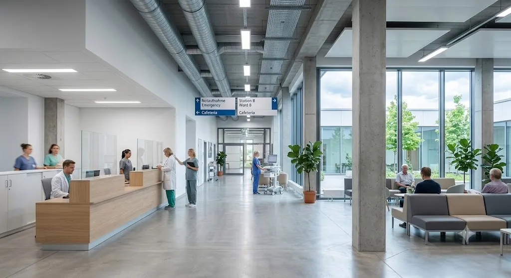 Clean, well-monitored hospital corridor and patient areas