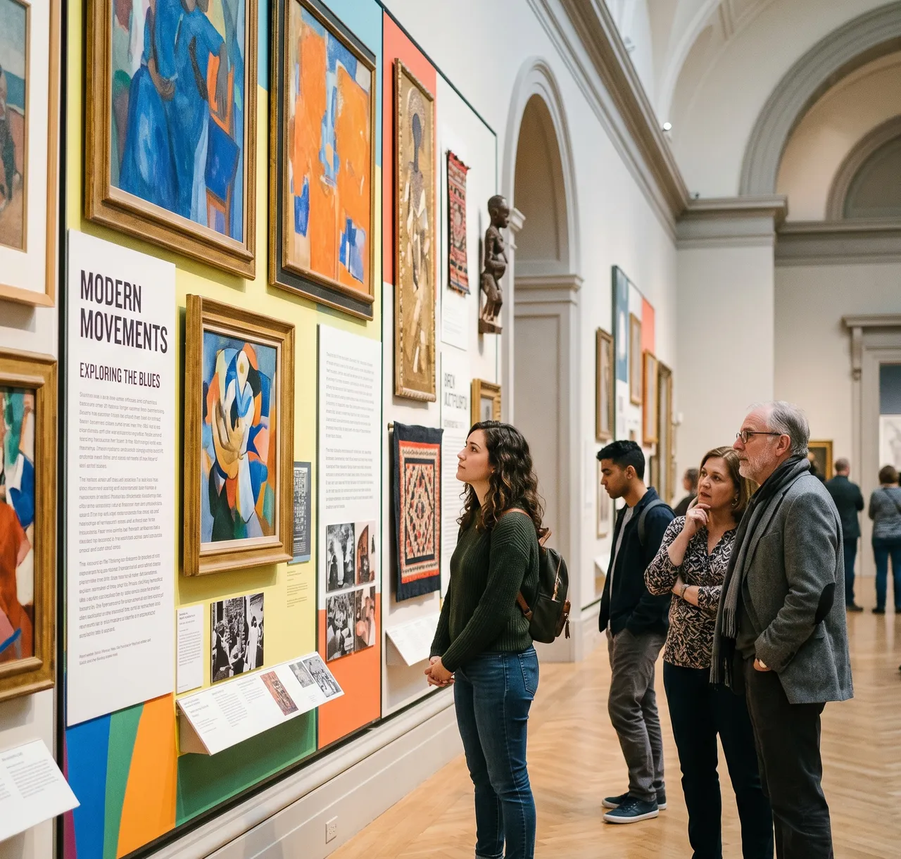 Visitors viewing art in a museum gallery