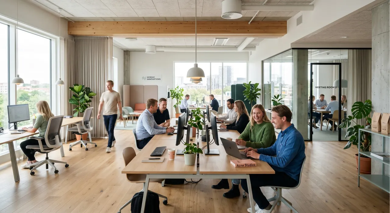 People working together in a bright modern open-plan office