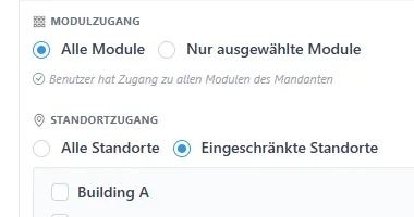 Nutzer auf ausgewählte Gebäude und Räume in RoomAlyzer beschränkt