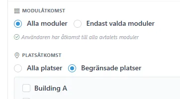Användare begränsad till utvalda byggnader och rum i RoomAlyzer