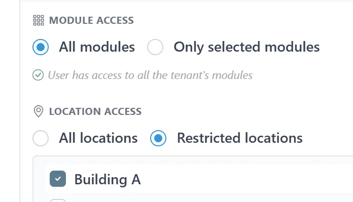 User limited to selected buildings and rooms in RoomAlyzer