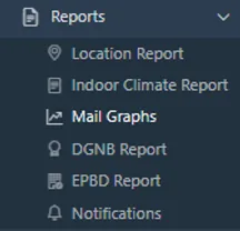 RoomAlyzer reports menu with DGNB and EPBD options