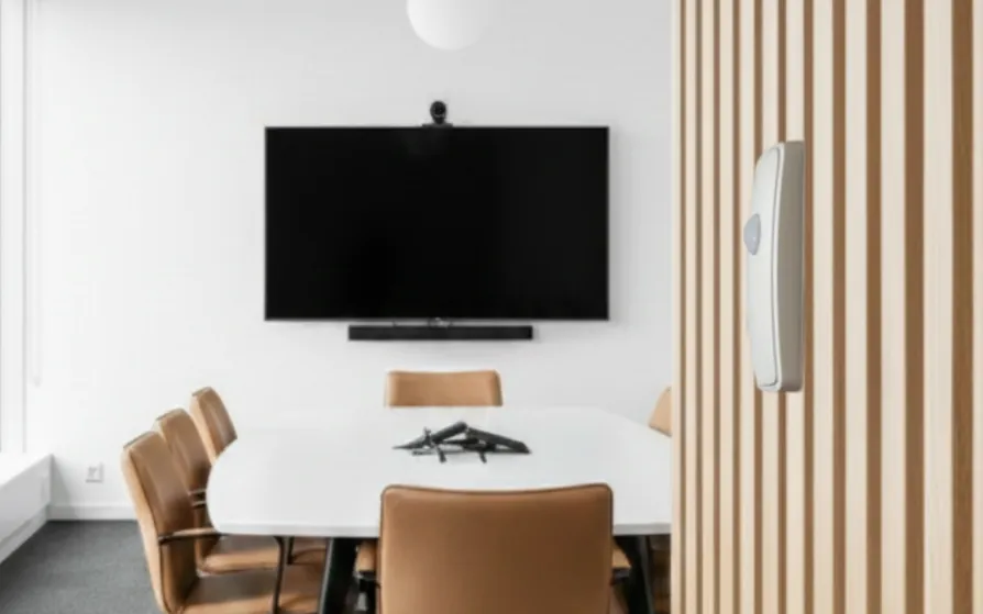 RoomAlyzer Air Mini+ PIR sensor and meeting-room display, climate and occupancy monitoring