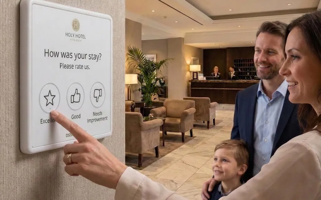 RoomAlyzer Space Touch sensor in a canteen, wireless feedback and service calls