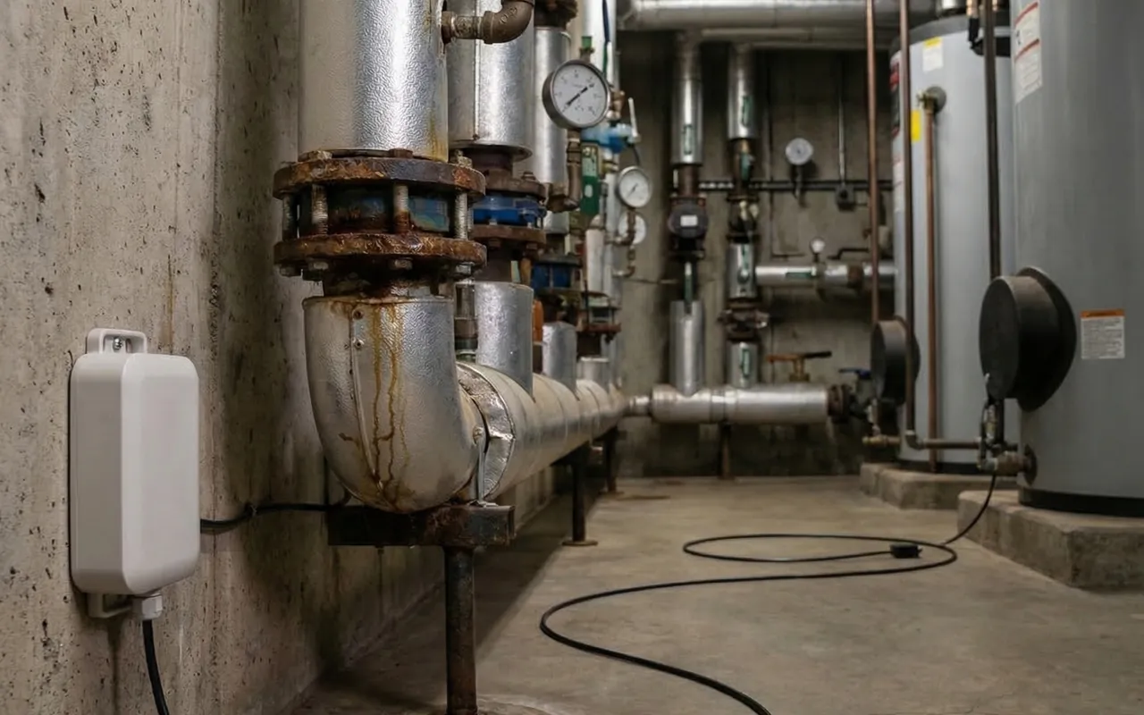 RoomAlyzer Water detector in a technical room, water damage prevention