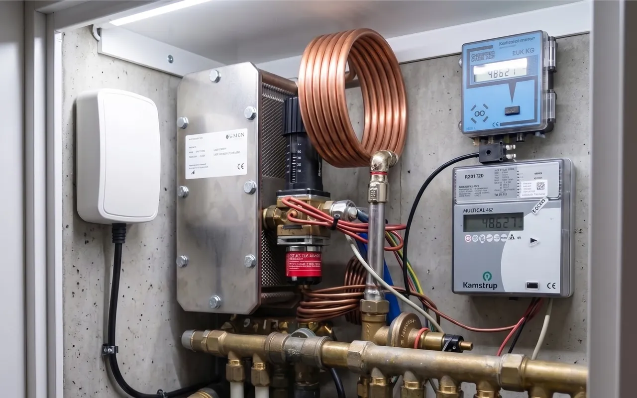 RoomAlyzer Water rope and Cloud connector in a utility cabinet, line leak monitoring with wireless uplink